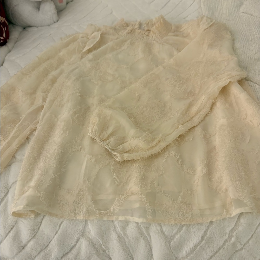 MELLODAY Cream Textured Women's Blouse